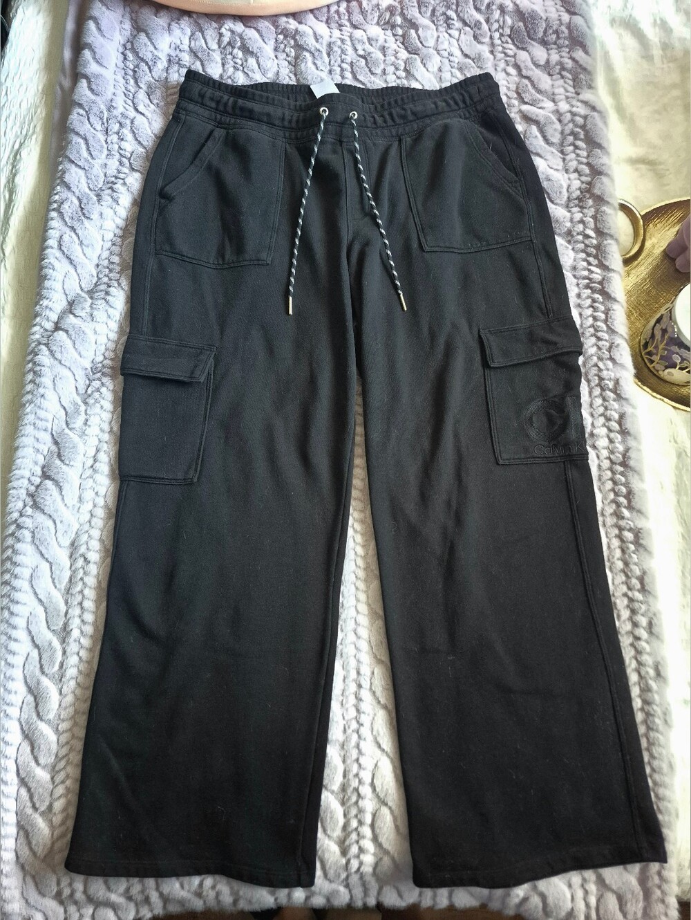 Calvin Klein Black Wide Leg Cargo Sweatpants